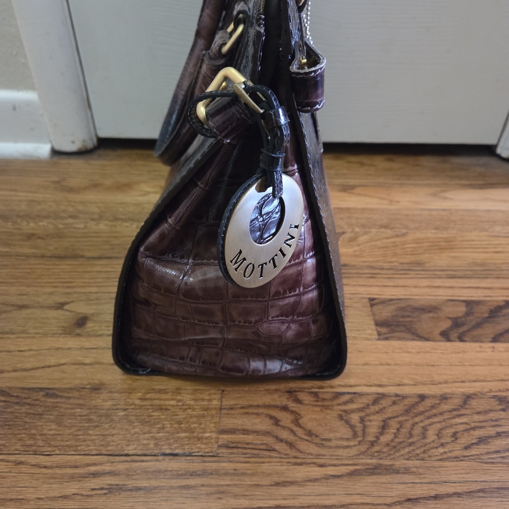 Mottini Newport Beach Crocodile-Embossed Leather Satchel - Picture 2 of 16